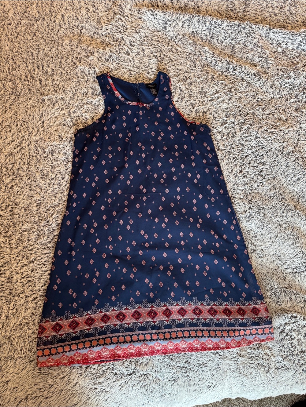 Rue21 Navy Shift Dress with Pink & Red Border Print